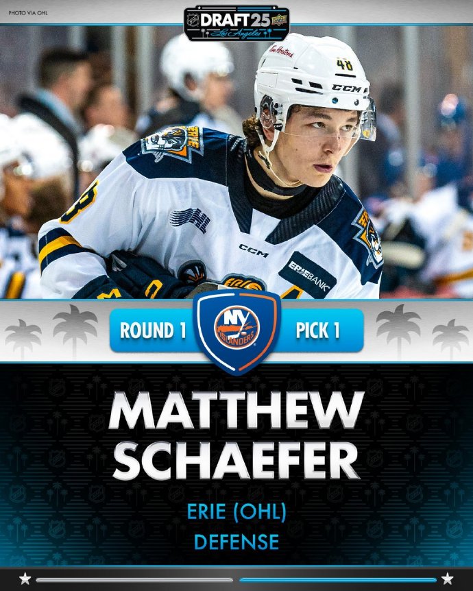 APP下载-2025年NHL选秀前三：岛人第一顺位选中马修·谢弗，榜眼米萨，探花弗龙德尔