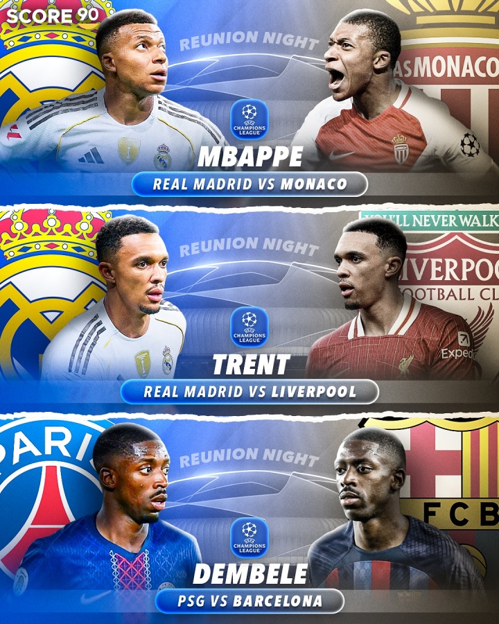 欧冠新赛制上演故人重逢：阿诺德、登贝莱与姆巴佩直面旧主